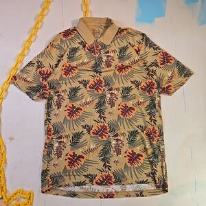Jos A Bank Mens M Silk Polk Tropical Hibiscus Palm Print 100% Khaki‎ Rust 19x29